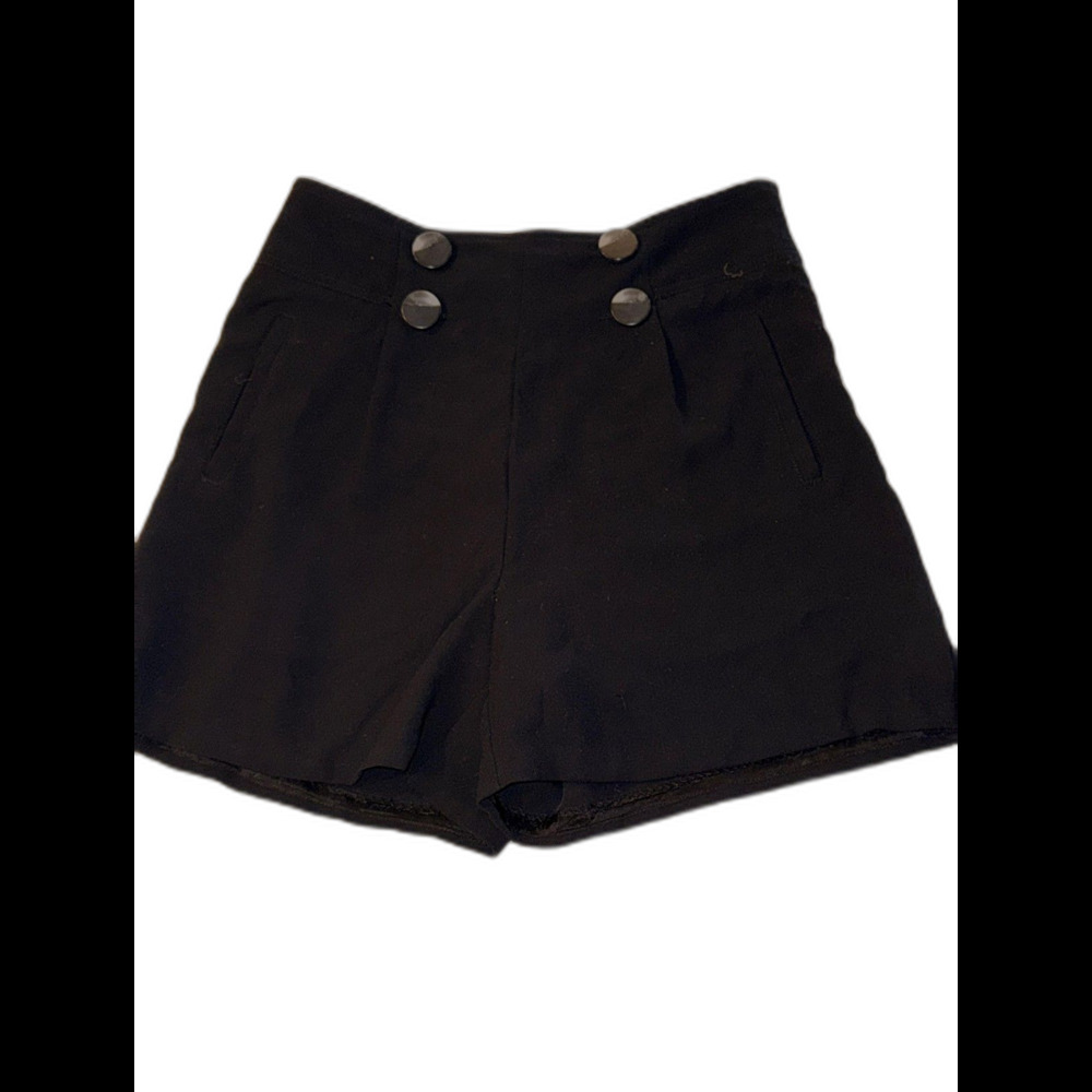 Anthropologie Sailor Shorts Womens 6 Black High Waist Button Front Twill Dressy